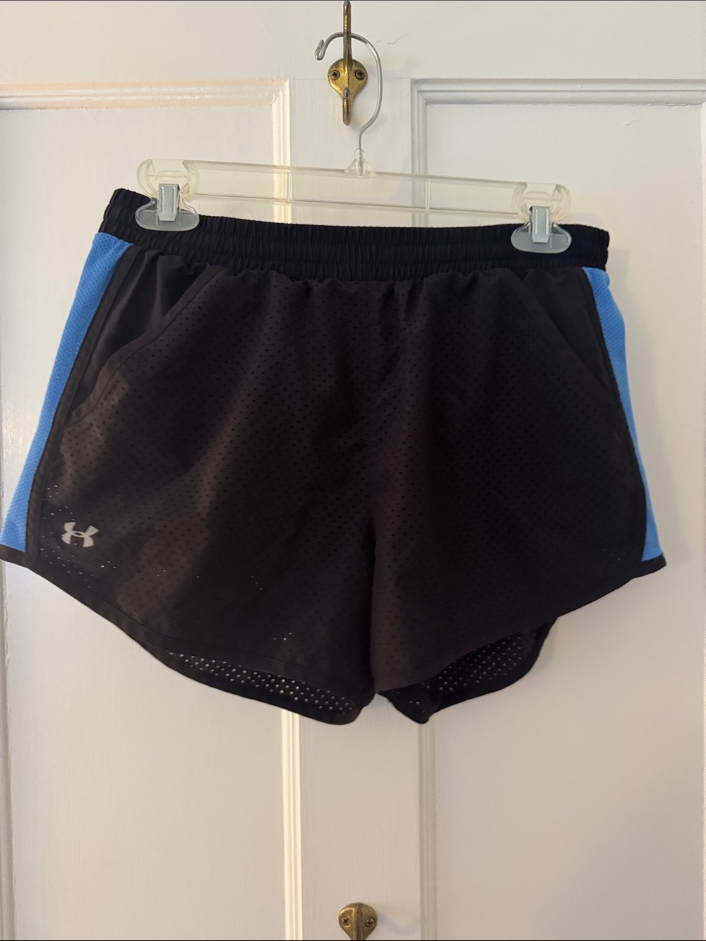 Under Armour Black Athletic Shorts with Blue Side Panels